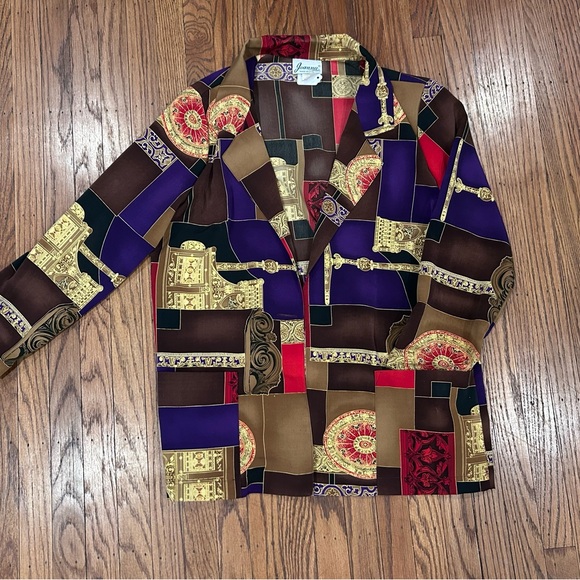 joanna Jackets & Blazers - Vintage Patchwork Button-Up Blazer in Purple, Brown & Gold - size M